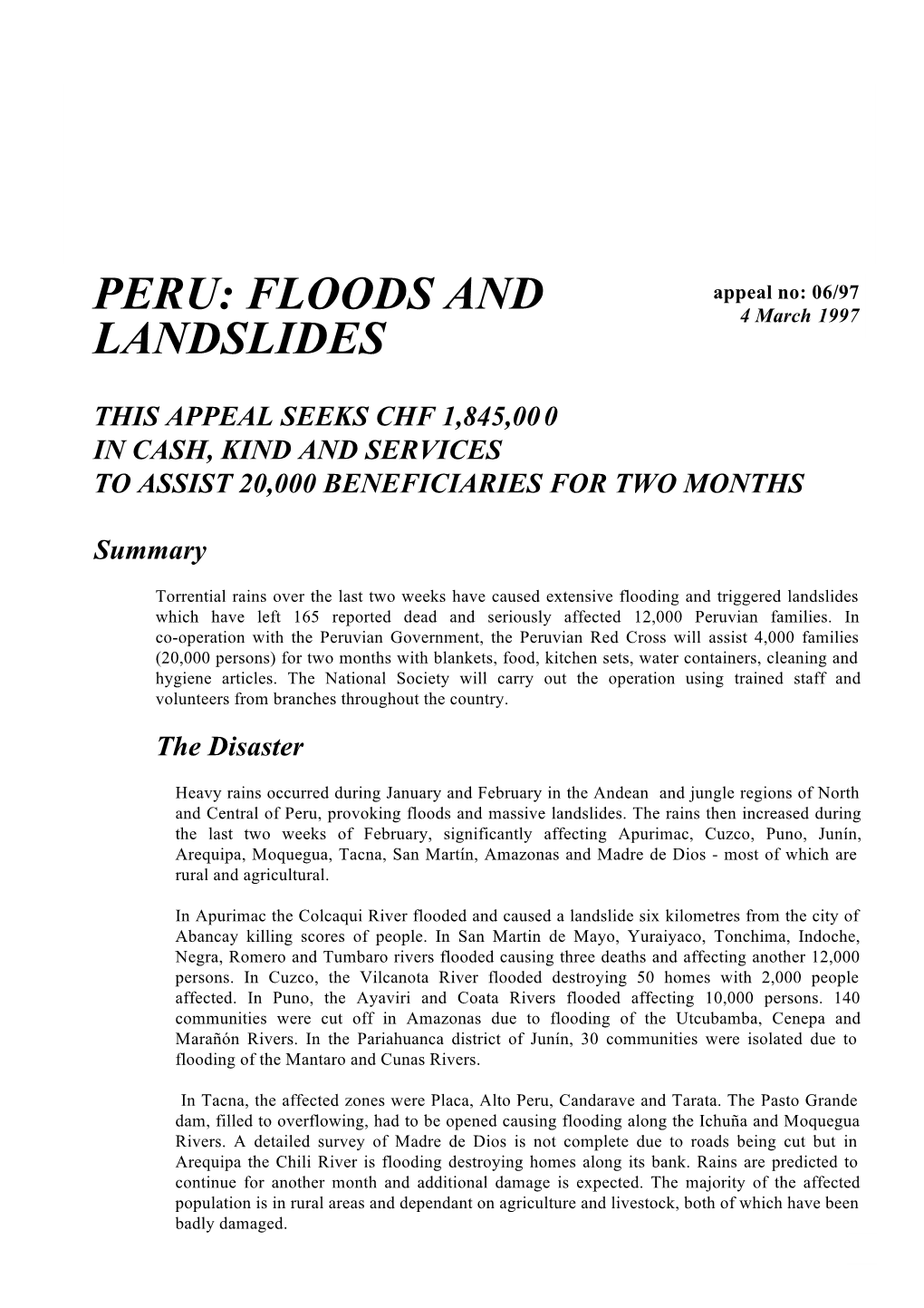 Peru Floods and Landslides