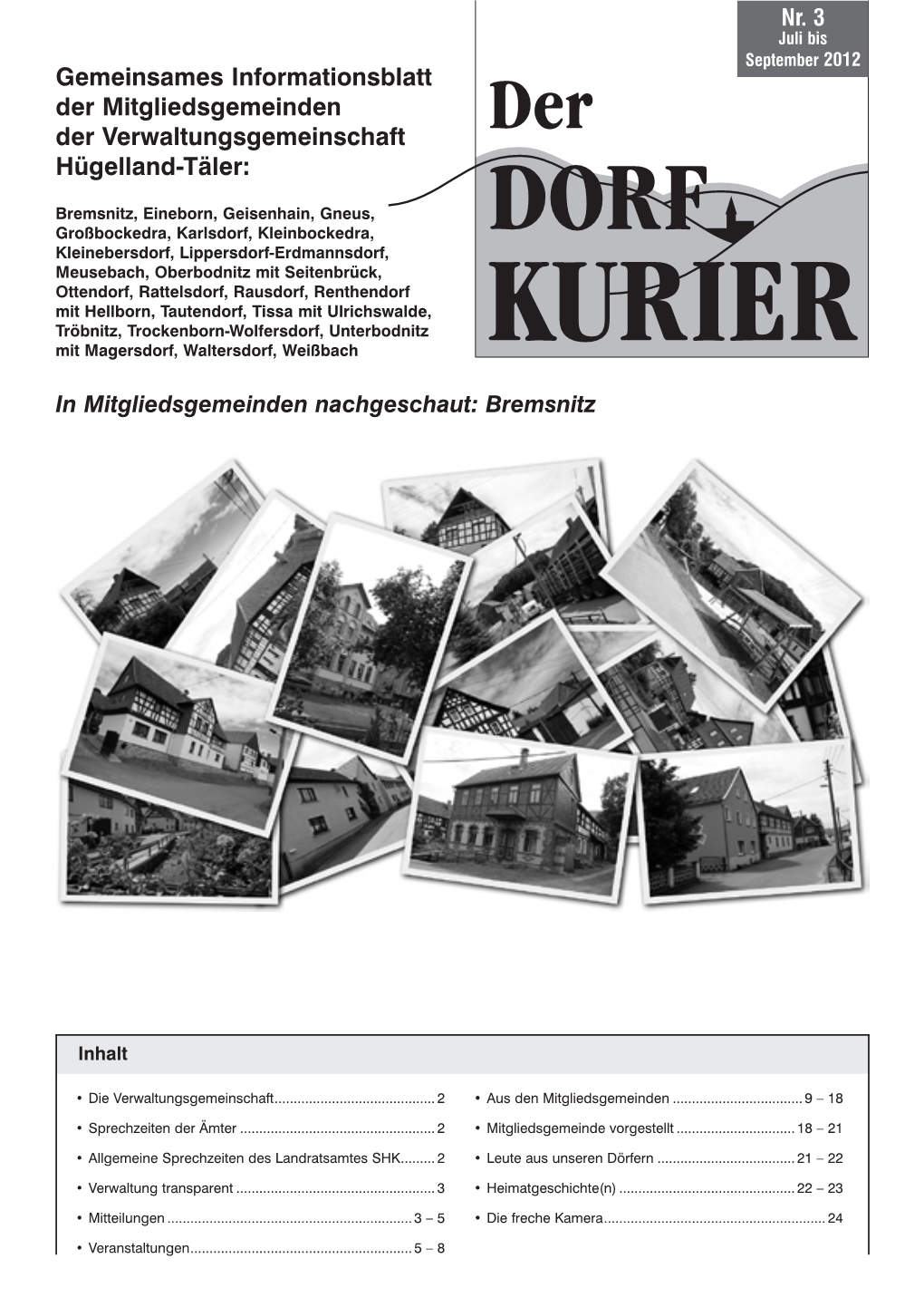 Gemeinsames Informationsblatt Der Mitgliedsgemeinden Der Verwaltungsgemeinschaft Hügelland-Täler