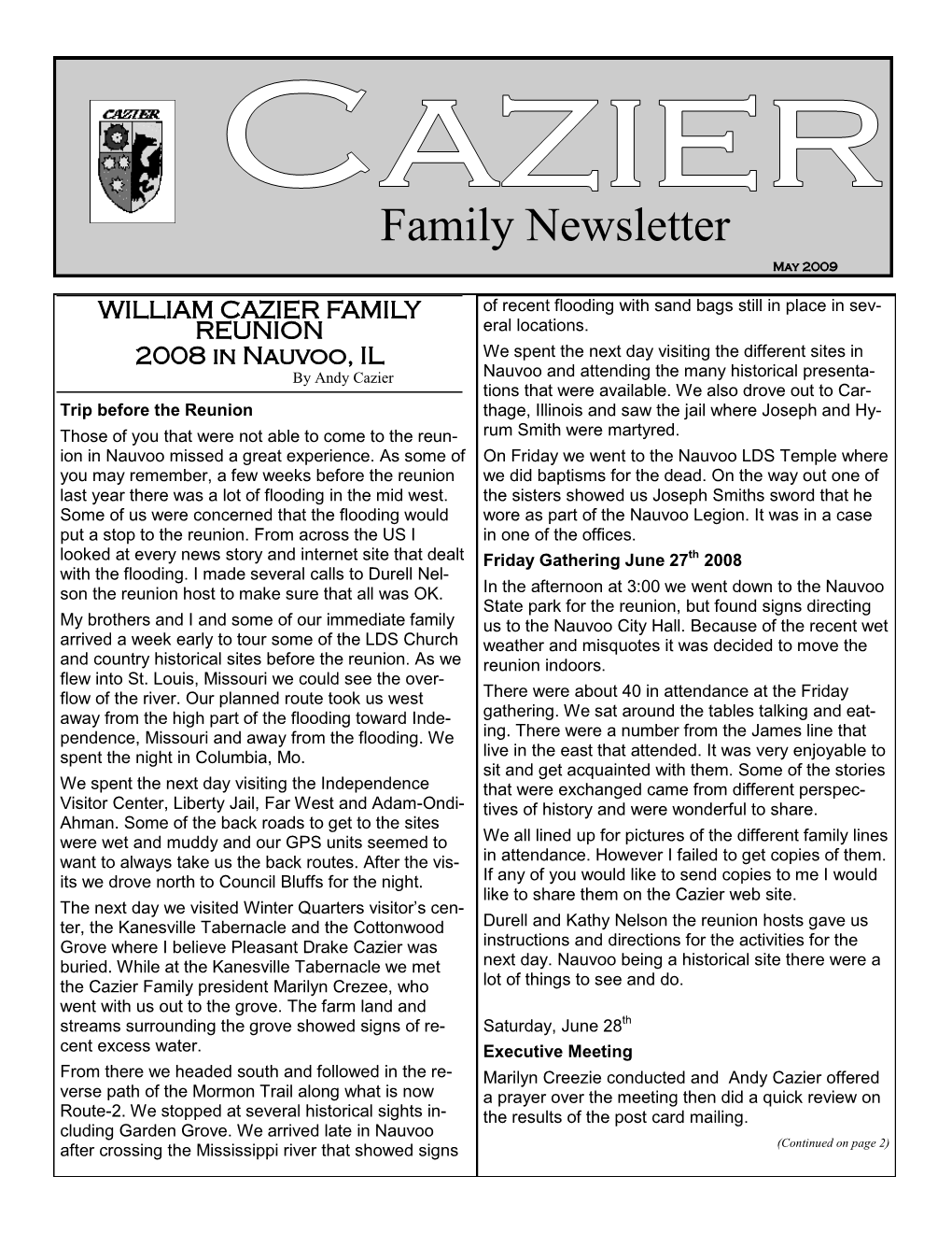 Family Newsletter May 2009