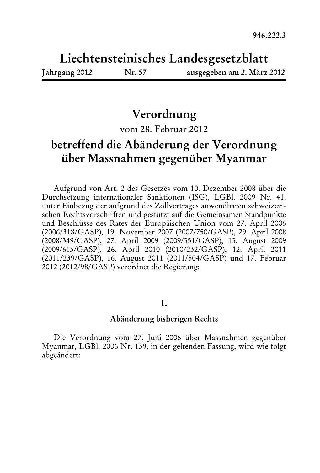Liechtensteinisches Landesgesetzblatt Jahrgang 2012 Nr