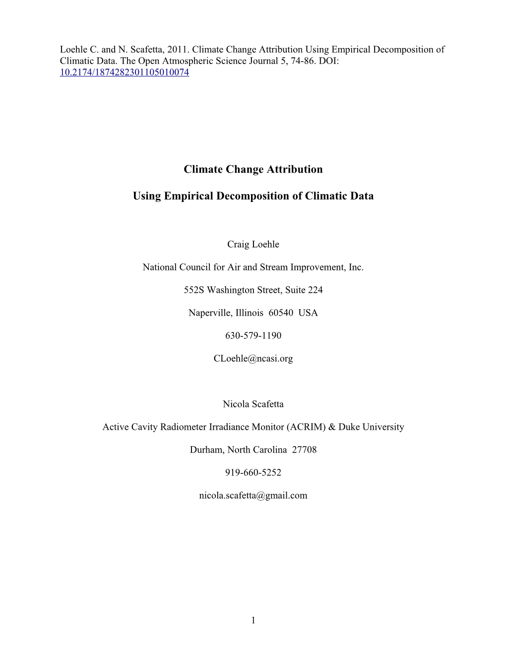 Climate Change Attribution Using Empirical Decomposition of Climatic Data