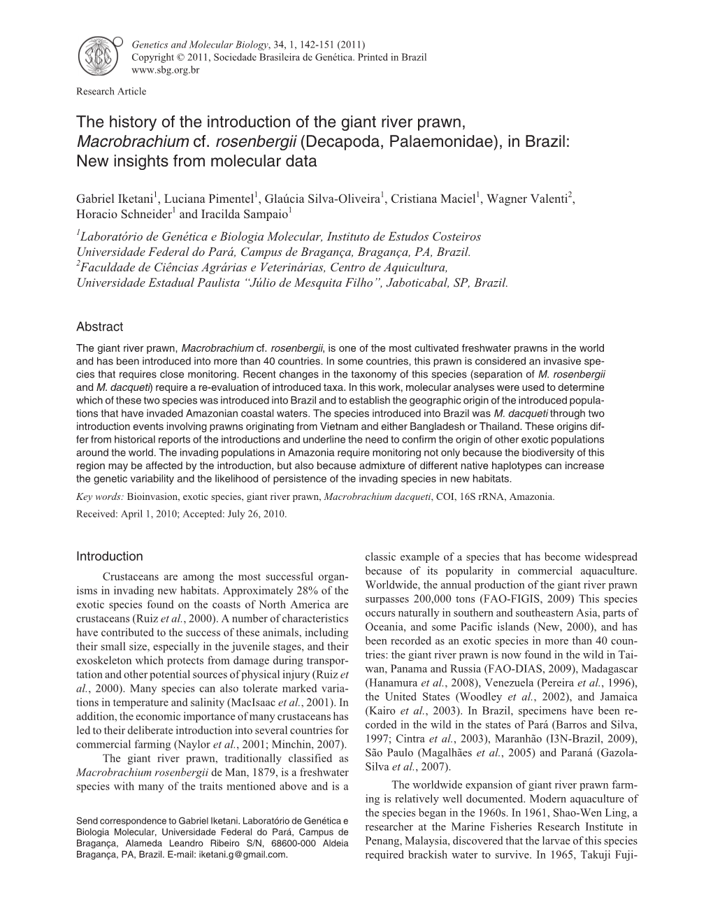 The History of the Introduction of the Giant River Prawn, Macrobrachium Cf