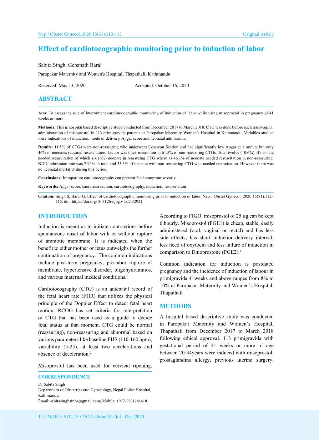 Effect of Cardiotocographic Monitoring Prior to Induction of Labor