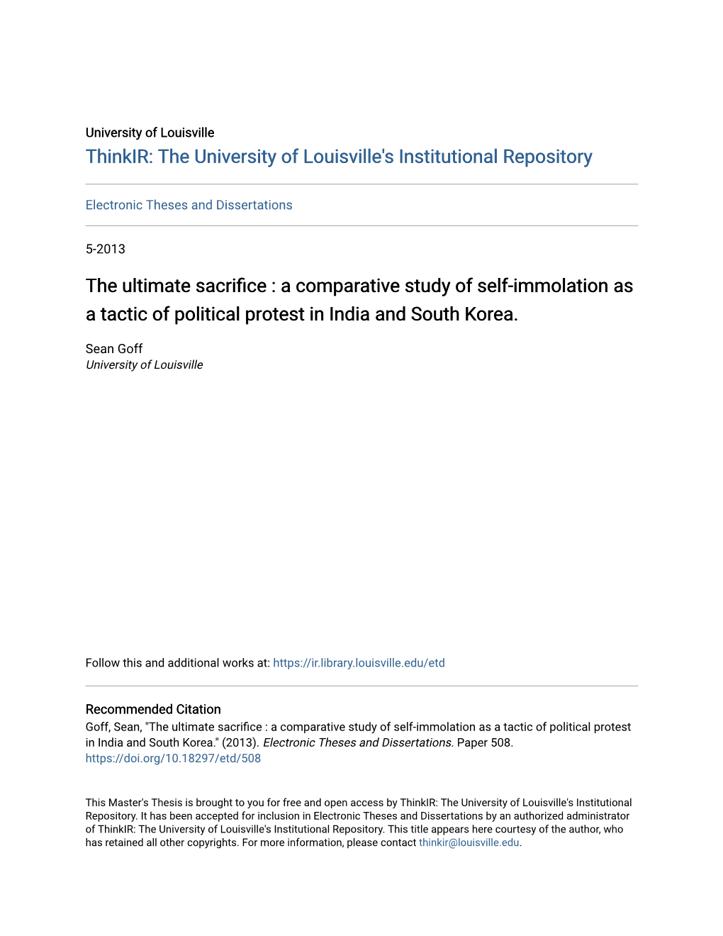 A Comparative Study of Self-Immolation As a Tactic of Political Protest in India and South Korea
