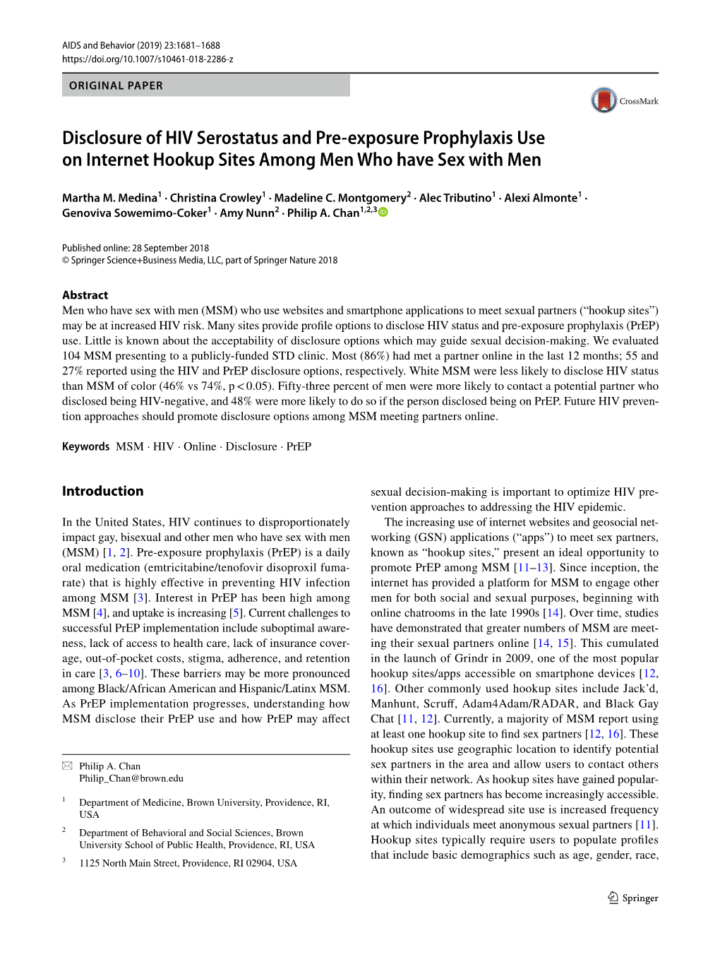 Disclosure of HIV Serostatus and Pre-Exposure Prophylaxis Use On