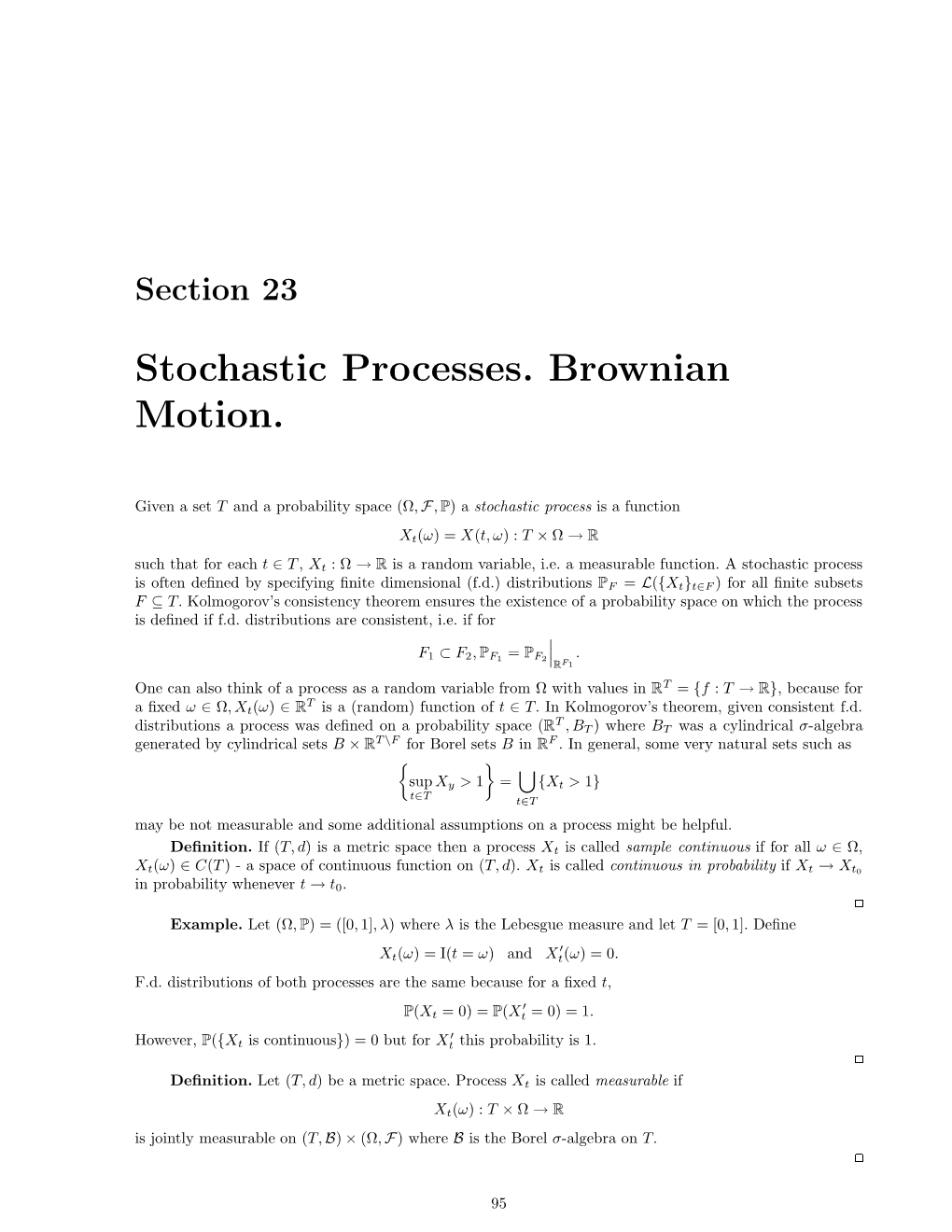 Stochastic Processes. Brownian Motion