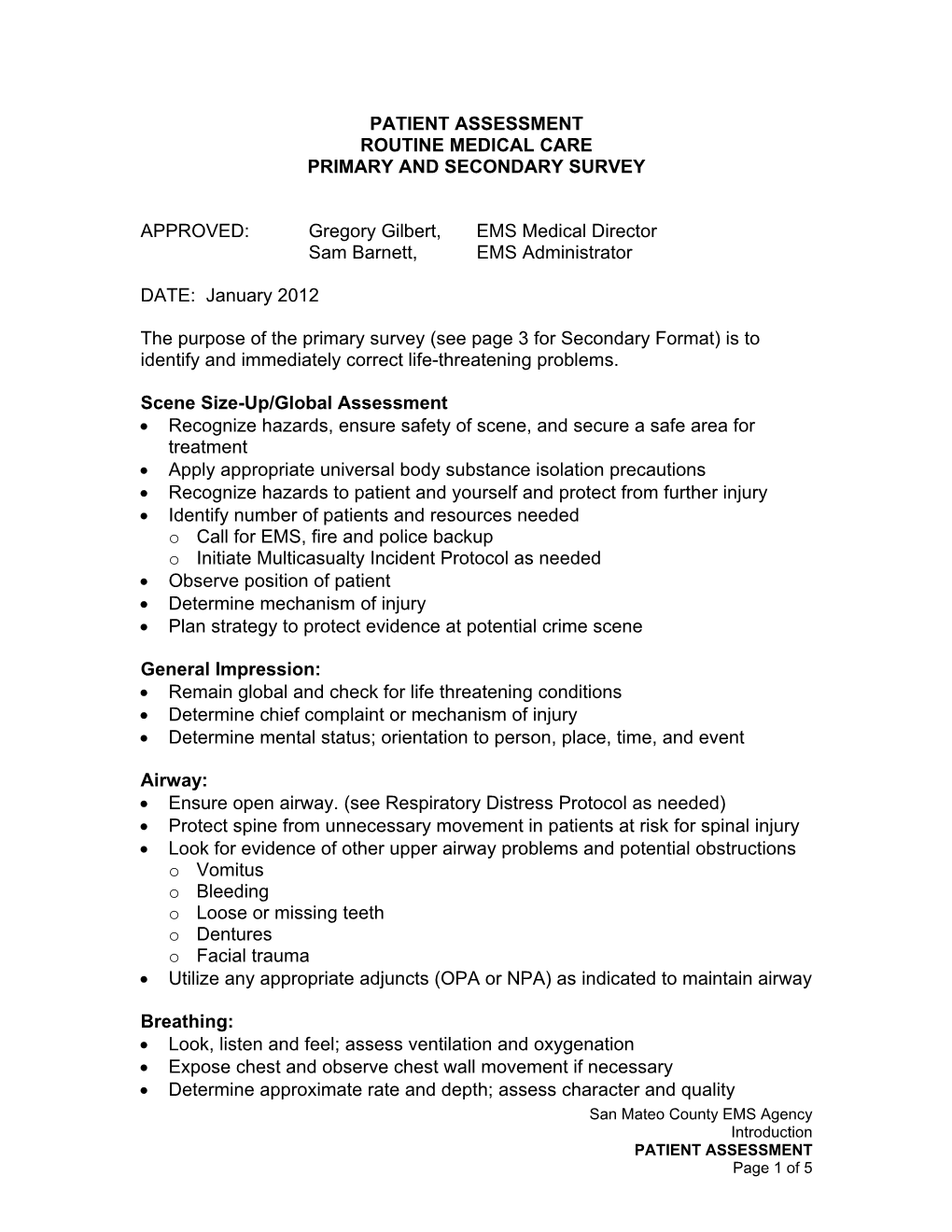 Patient Assessment Routine Medical Care Primary and Secondary Survey