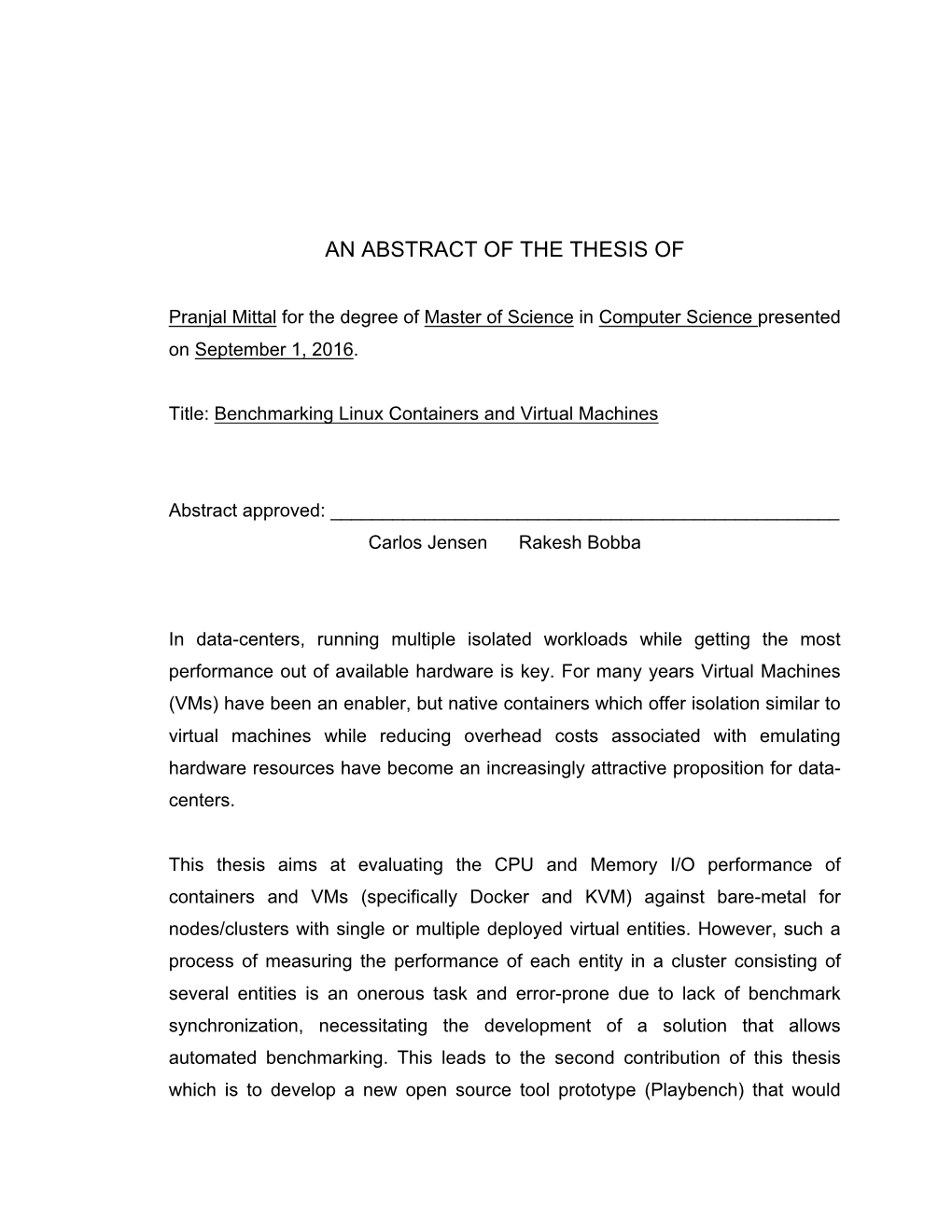 An Abstract of the Thesis Of