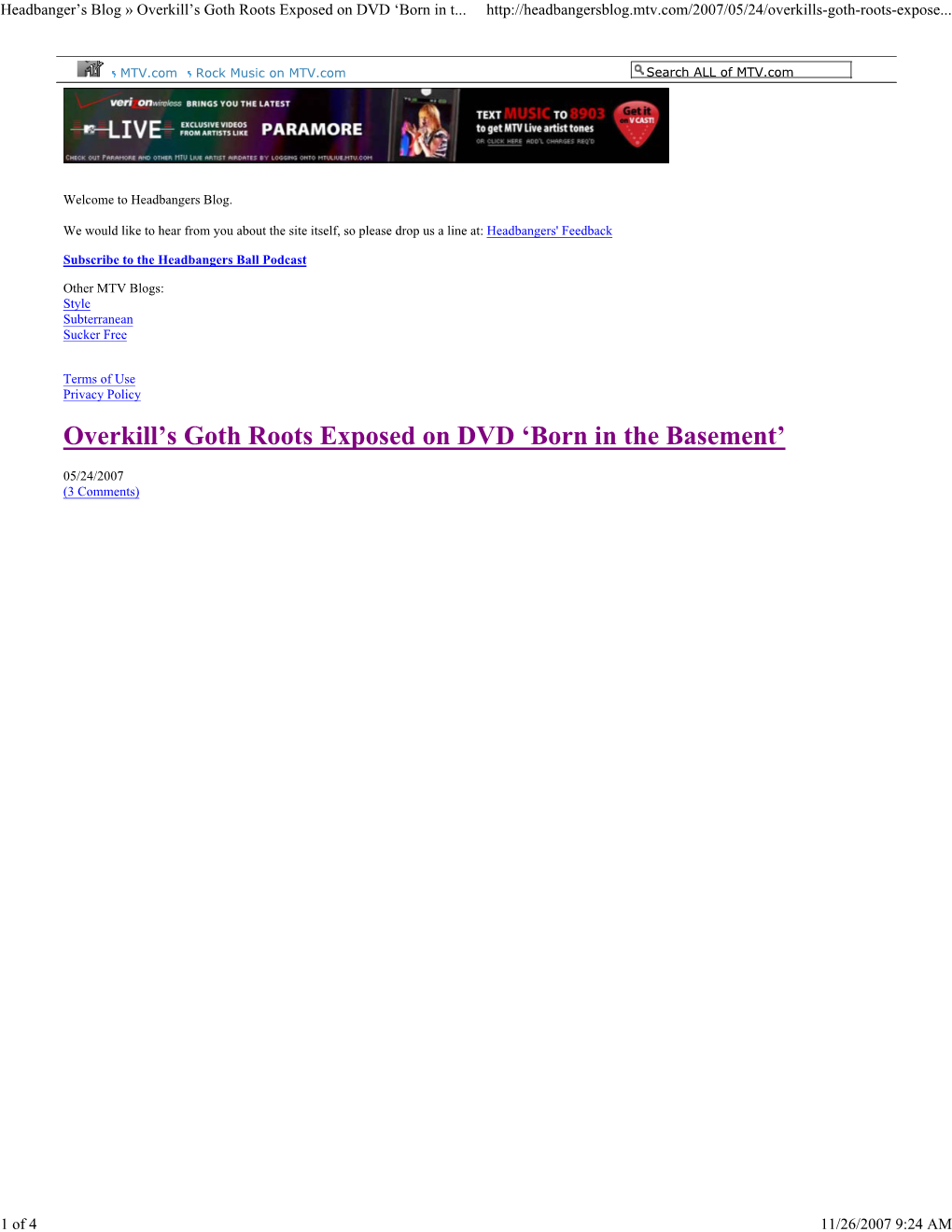 Headbanger's Blog » Overkill's Goth Roots Exposed on DVD 'Bor