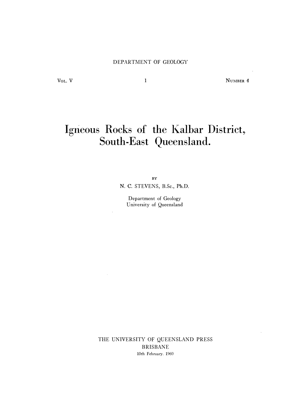 Igneous Rocks of the L(Albar District, South-East Queensland