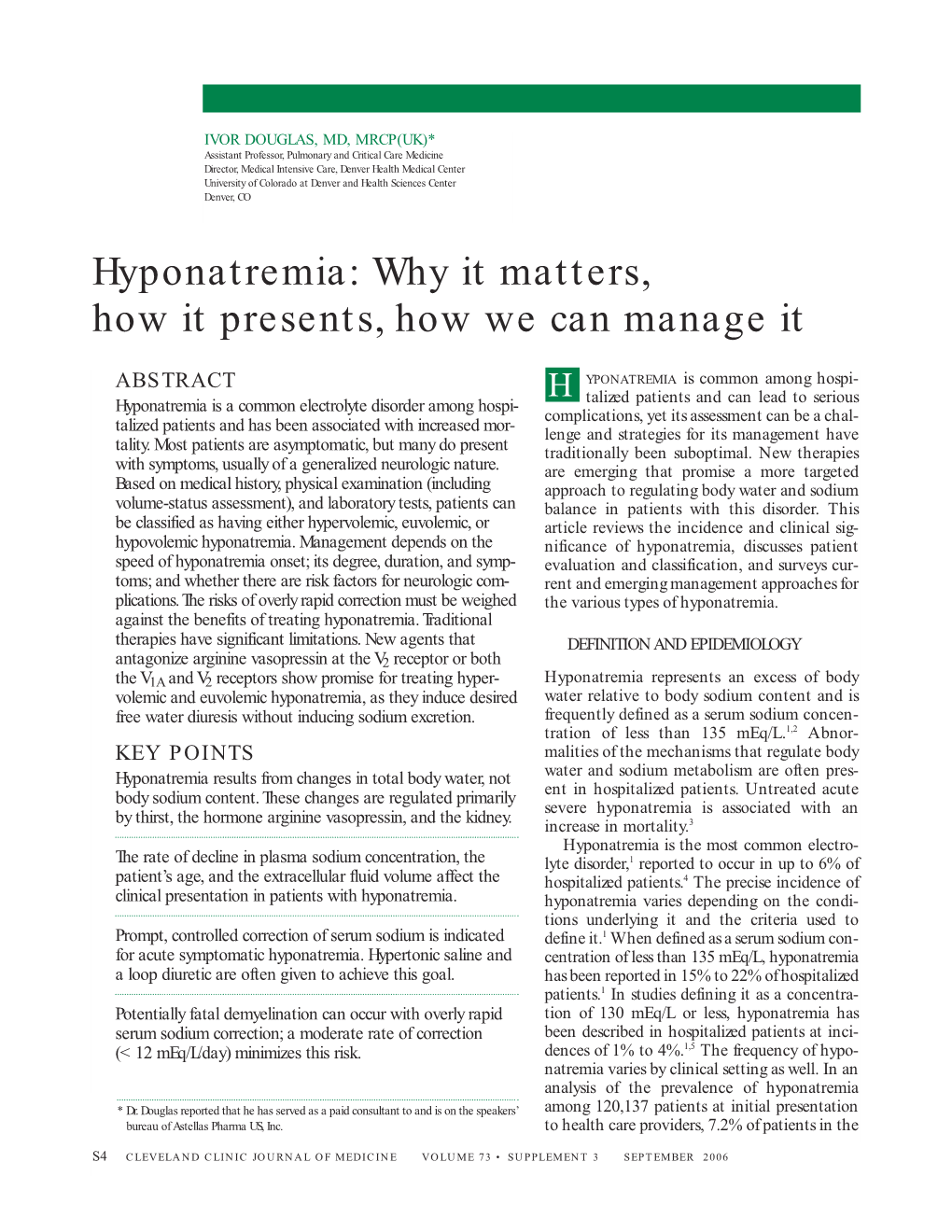 Hyponatremia: Why It Matters, How It Presents, How We Can Manage It