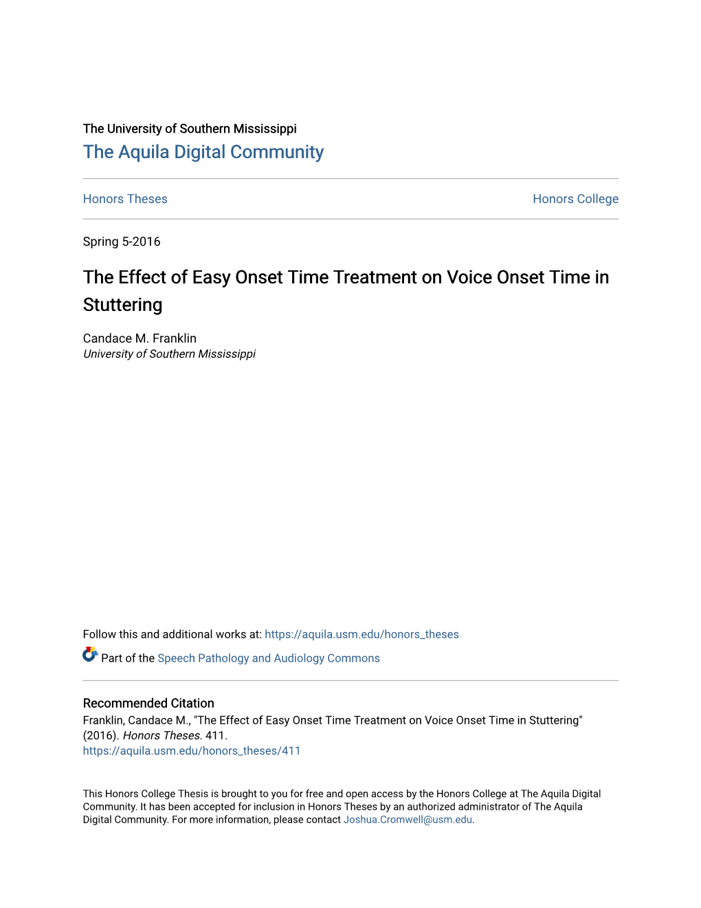 The Effect of Easy Onset Time Treatment on Voice Onset Time in Stuttering