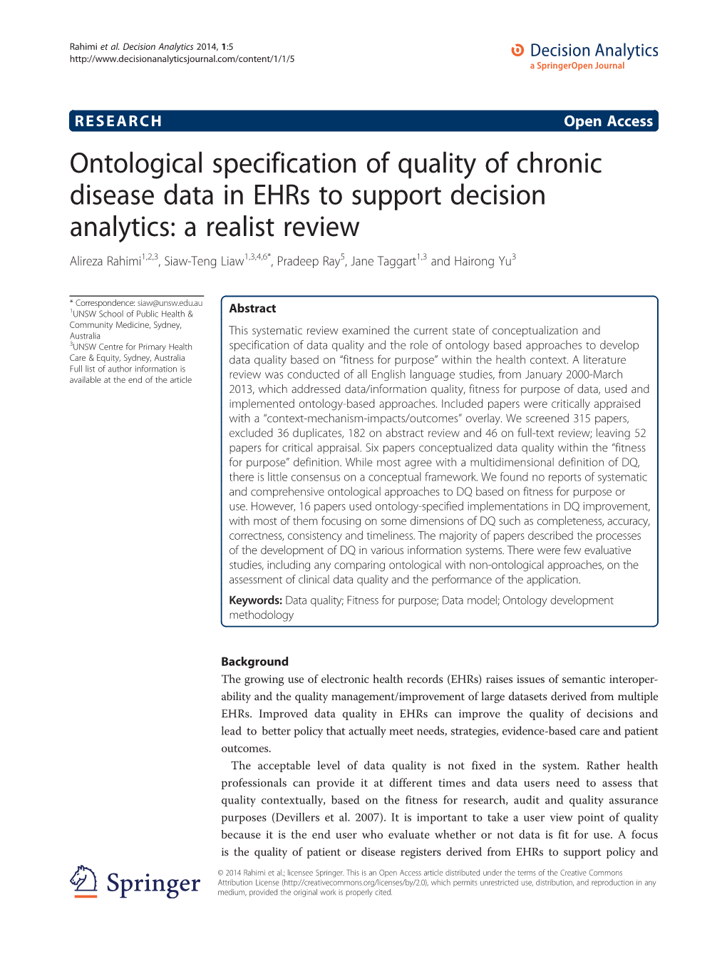 Ontological Specification of Quality of Chronic Disease Data in Ehrs To