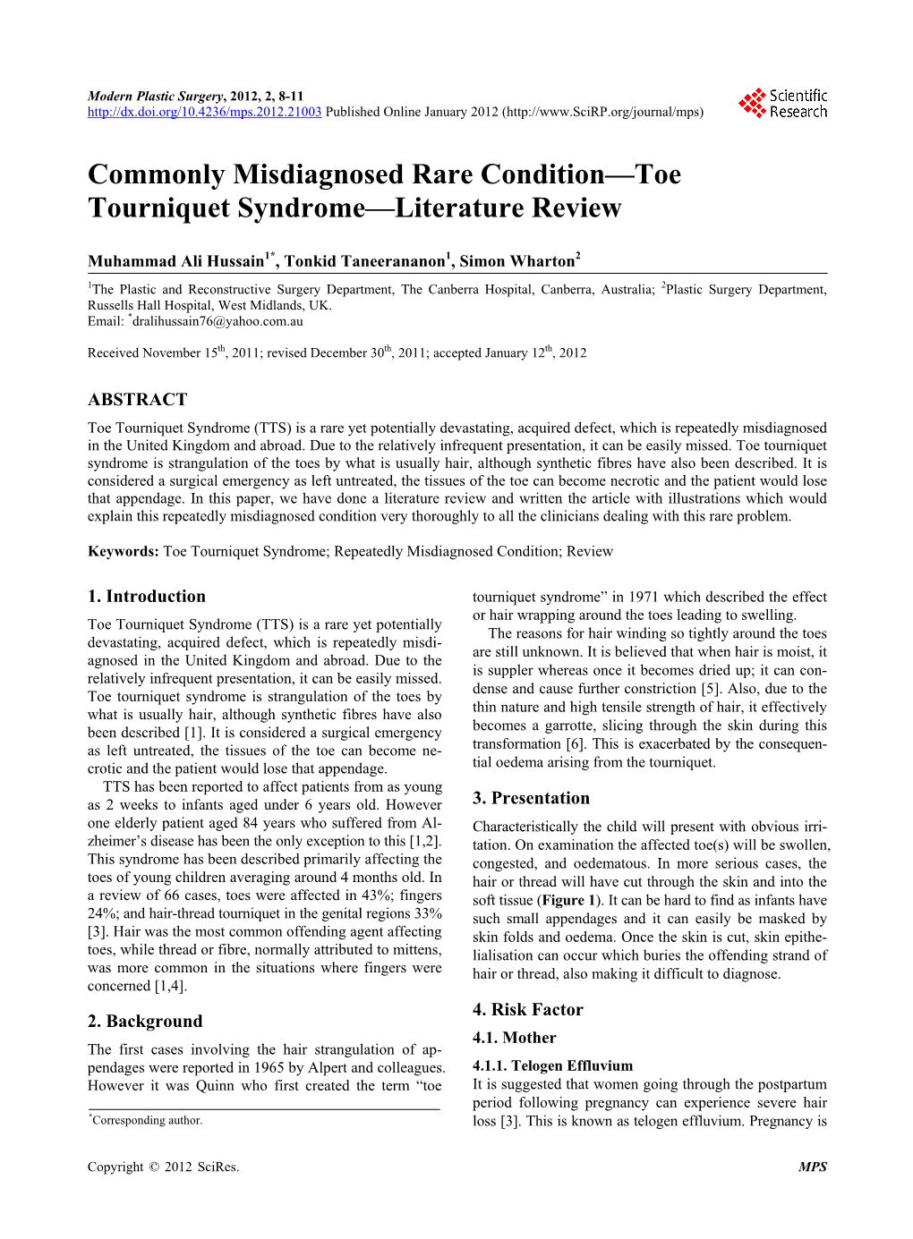 Toe Tourniquet Syndrome—Literature Review