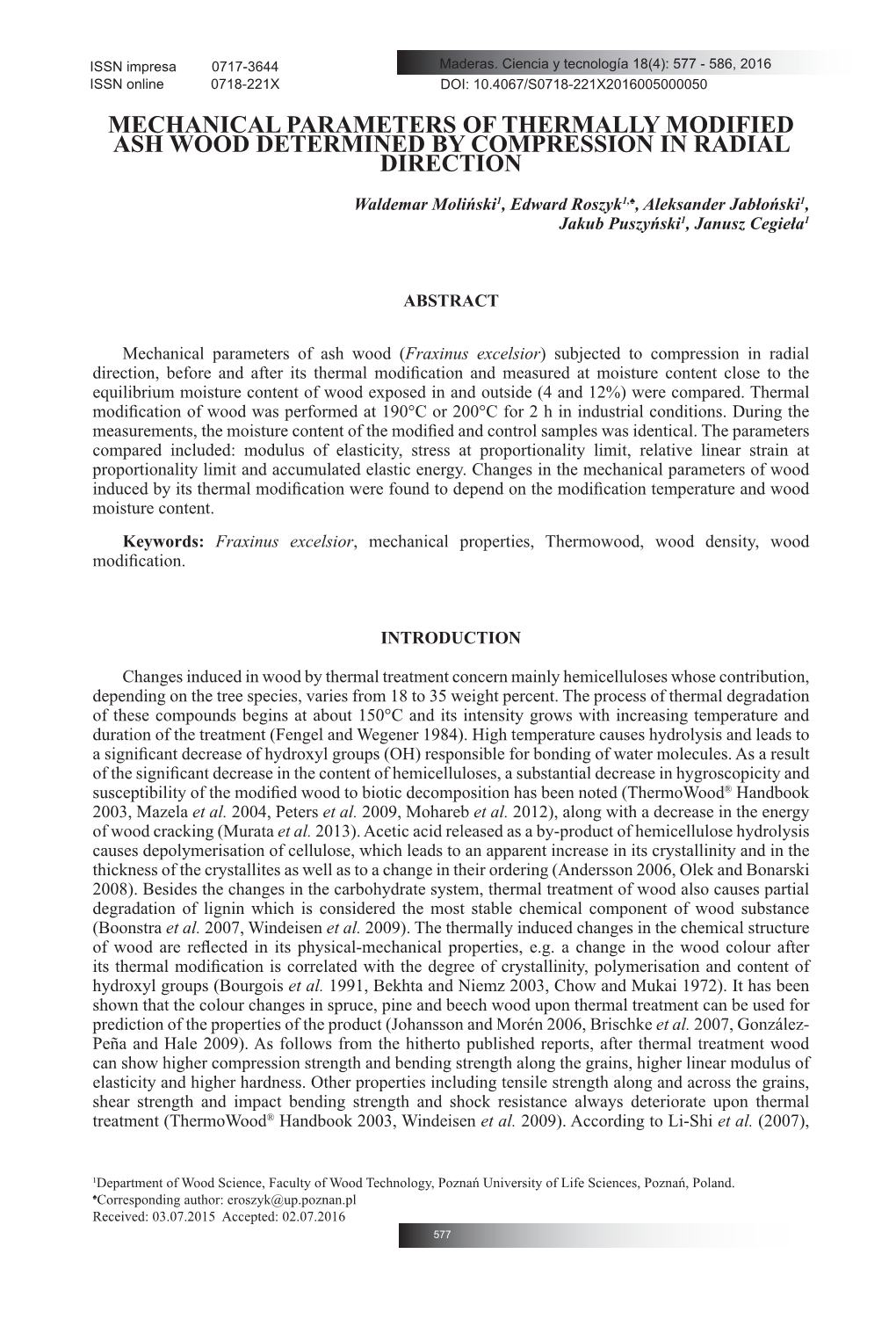 Mechanical Parameters of Thermally Modified Ash Wood Determined by Compression in Radial Direction