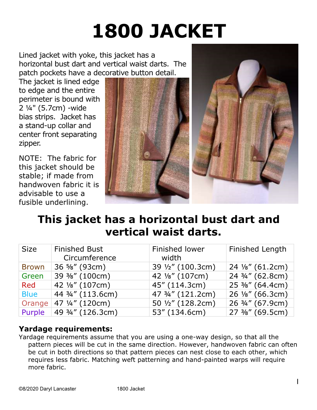 1800 Jacket Directions