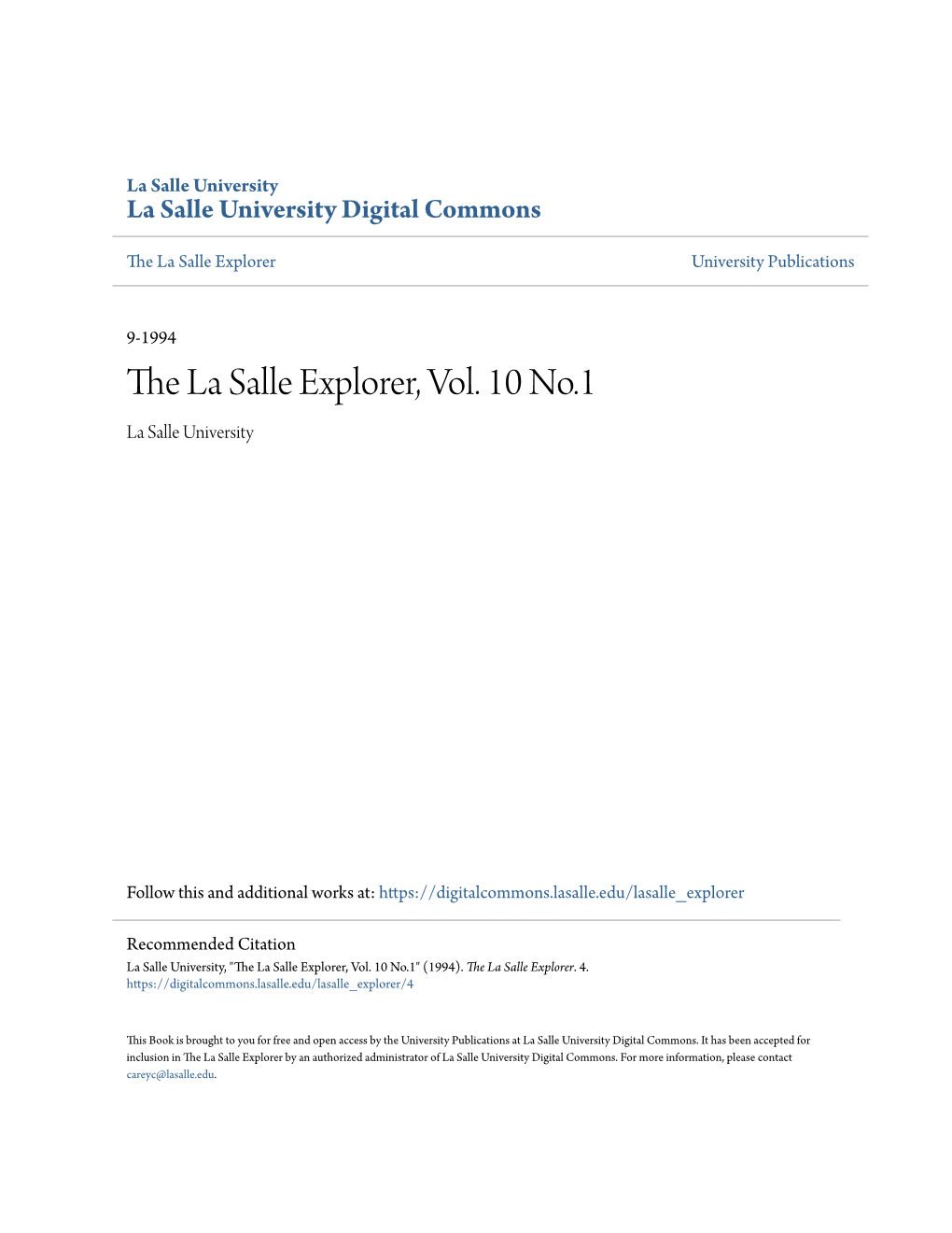 The La Salle Explorer, Vol. 10 No.1 La Salle University