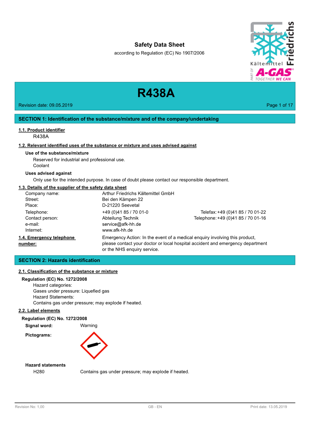Safety Data Sheet According to Regulation (EC) No 1907/2006