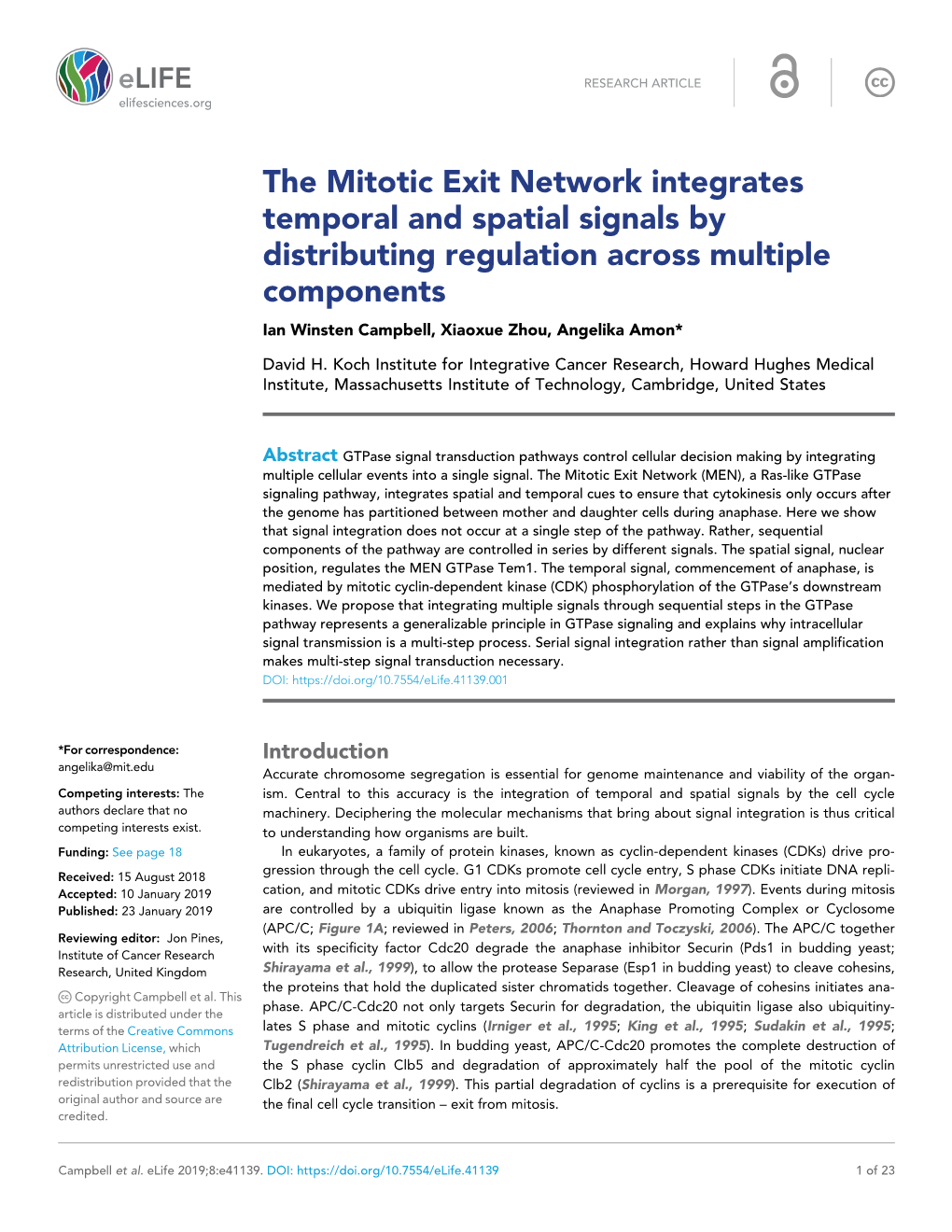 The Mitotic Exit Network Integrates Temporal and Spatial Signals By