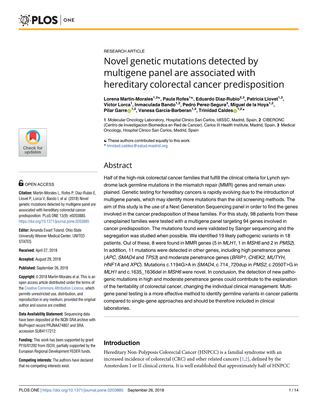 Novel Genetic Mutations Detected by Multigene Panel Are Associated with Hereditary Colorectal Cancer Predisposition