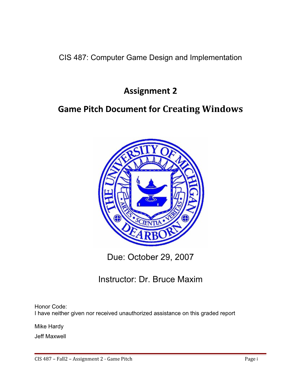 Game Pitch Document for Creating Windows