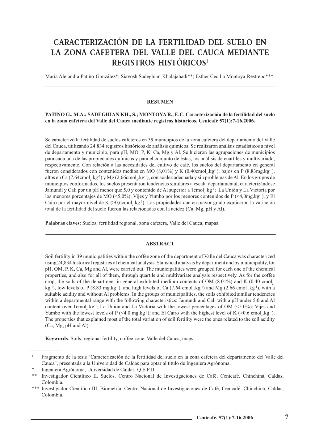 Caracterización De La Fertilidad Del Suelo En La Zona Cafetera Del Valle Del Cauca Mediante Registros Históricos1
