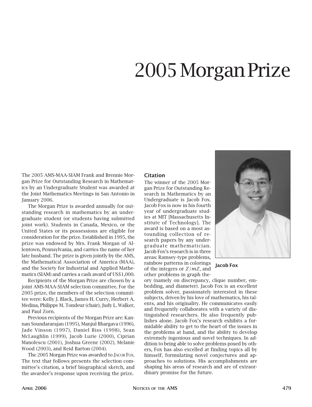 2005 Morgan Prize, Volume 53, Number 4