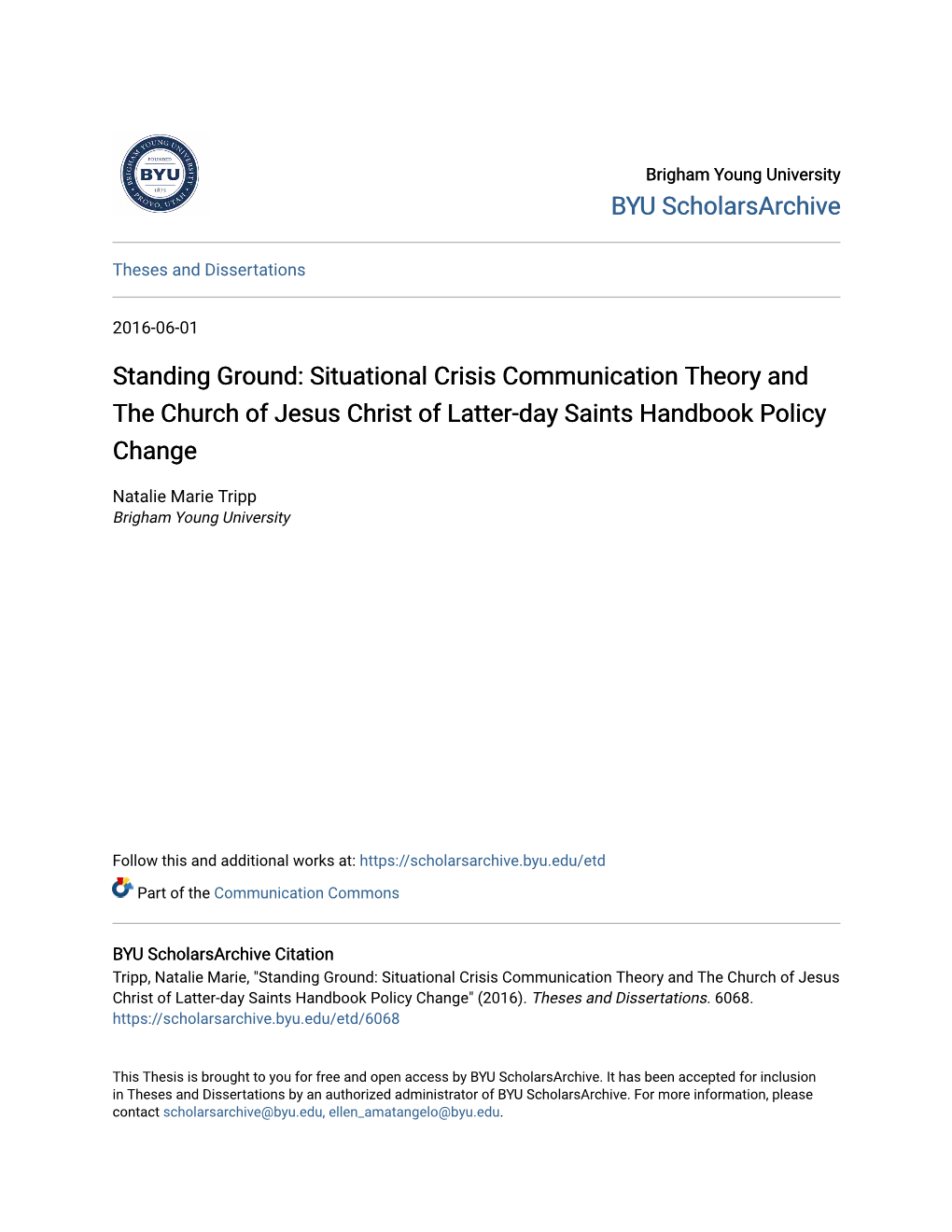 Situational Crisis Communication Theory and the Church of Jesus Christ of Latter-Day Saints Handbook Policy Change