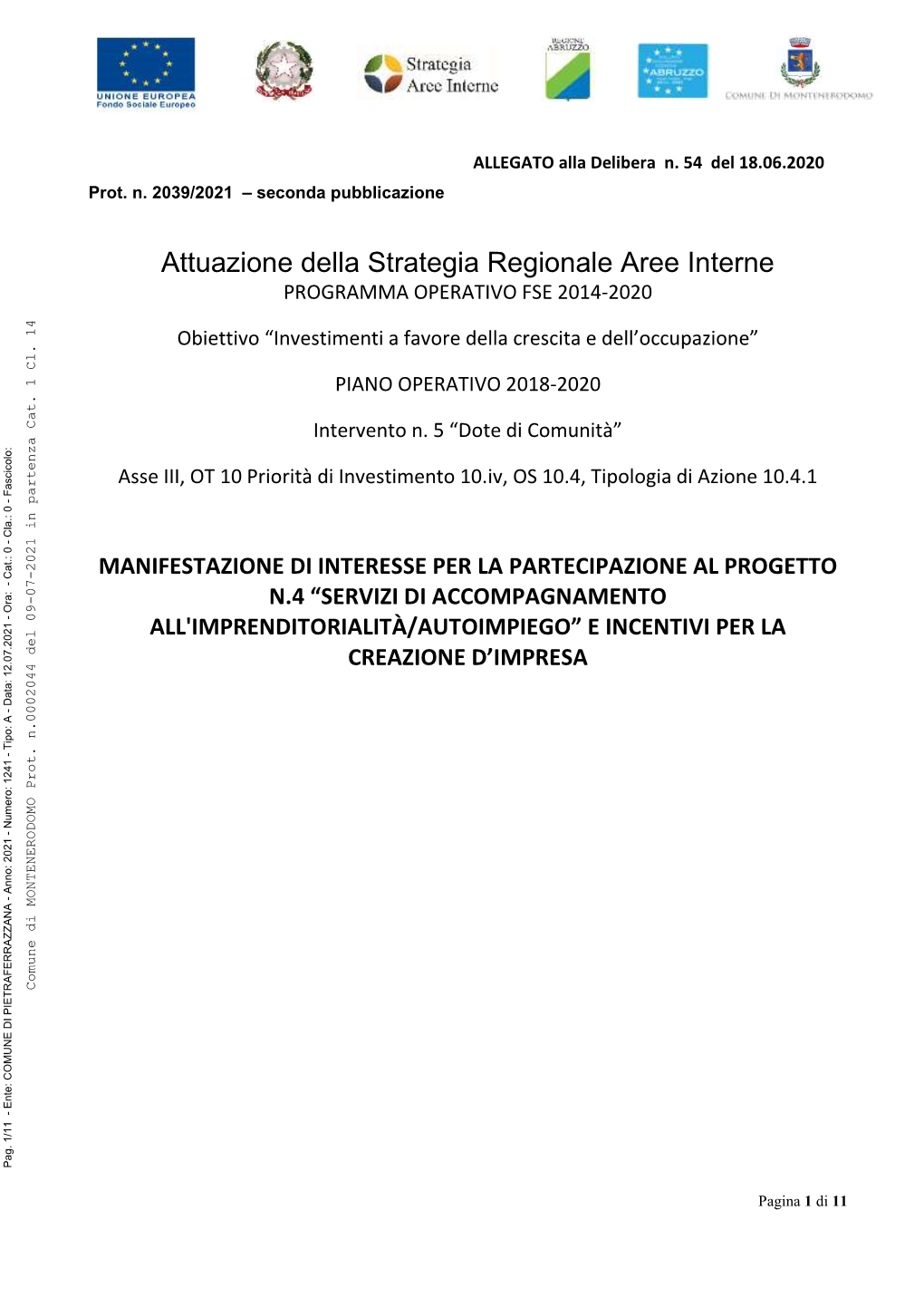 Attuazione Della Strategia Regionale Aree Interne PROGRAMMA OPERATIVO FSE 2014-2020