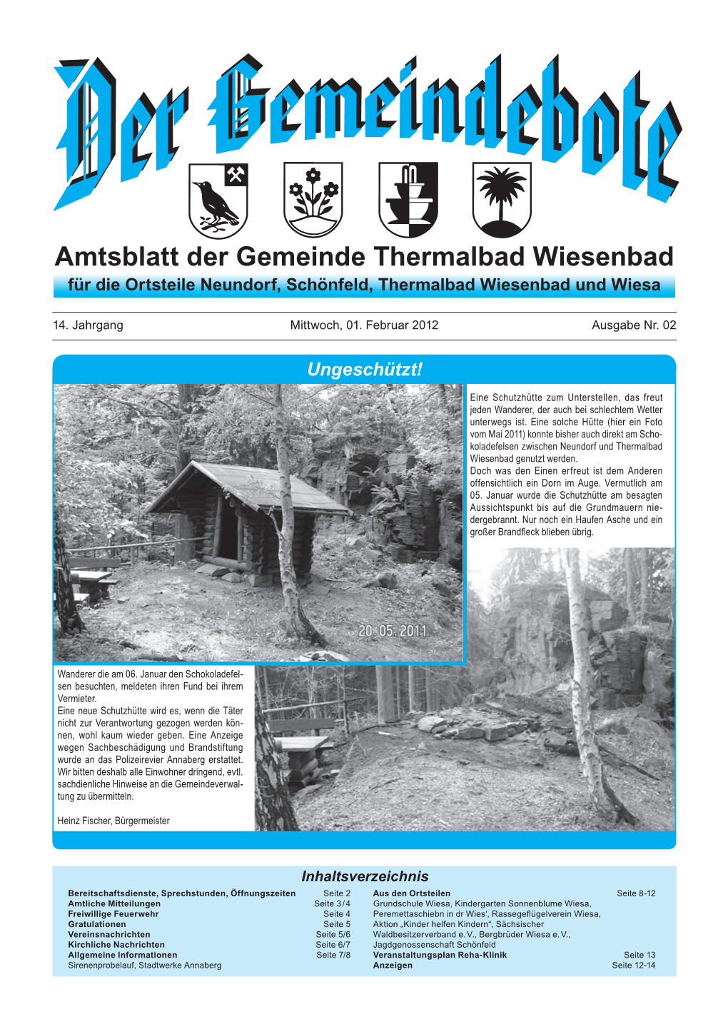 Amtsblatt Der Gemeinde Thermalbad Wiesenbad Für Die Ortsteile Neundorf, Schönfeld, Thermalbad Wiesenbad Und Wiesa