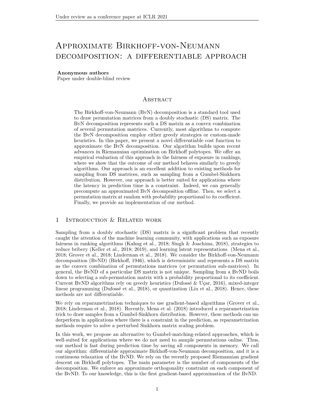 Approximate Birkhoff-Von-Neumann Decomposition: a Differentiable Approach