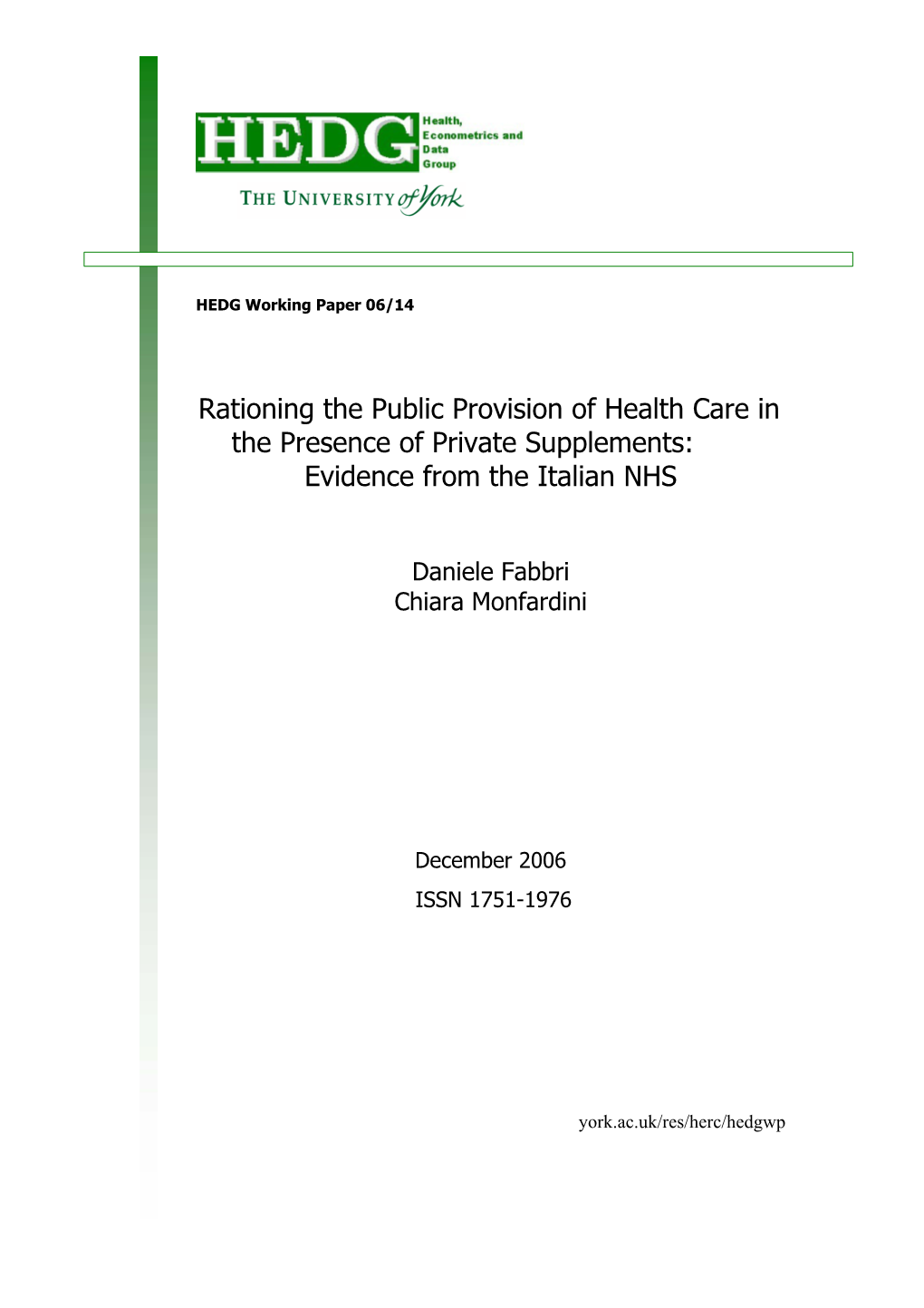 Evidence from the Italian NHS