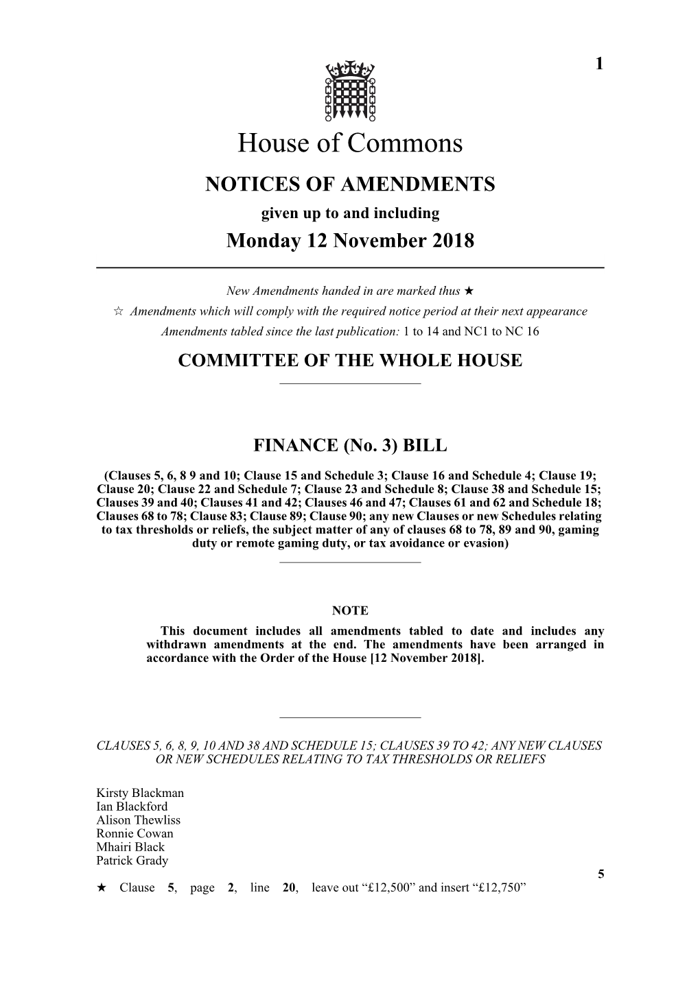 Notice of Amendments