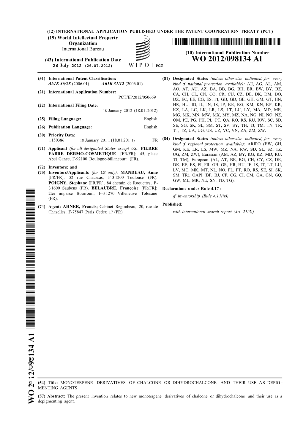 WO 2012/098134 Al 26 July 2012 (26.07.2012) W P O PCT