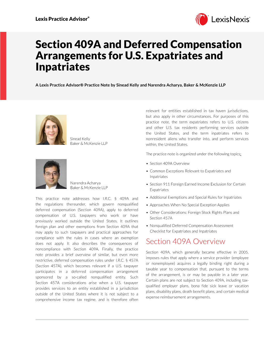 Section 409A and Deferred Compensation Arrangements for U.S