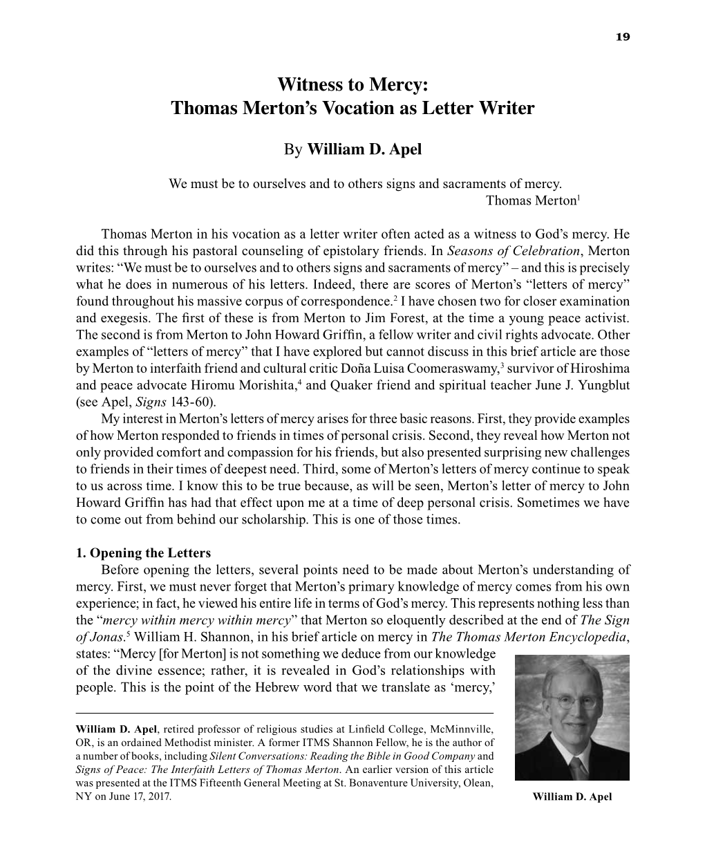 Thomas Merton's Vocation As Letter Writer