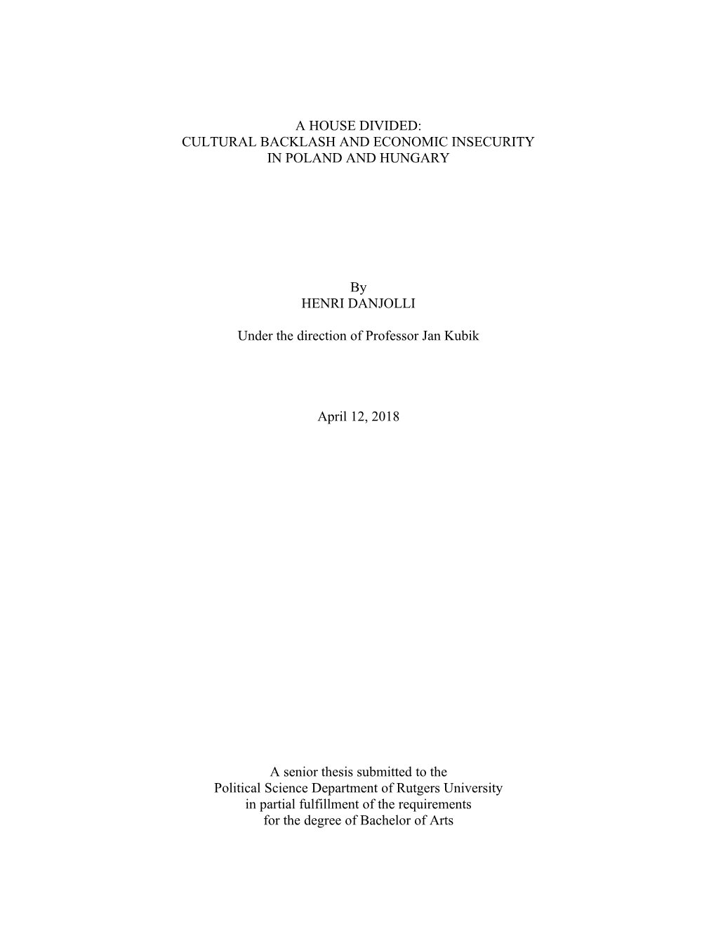 Cultural Backlash and Economic Insecurity in Poland and Hungary