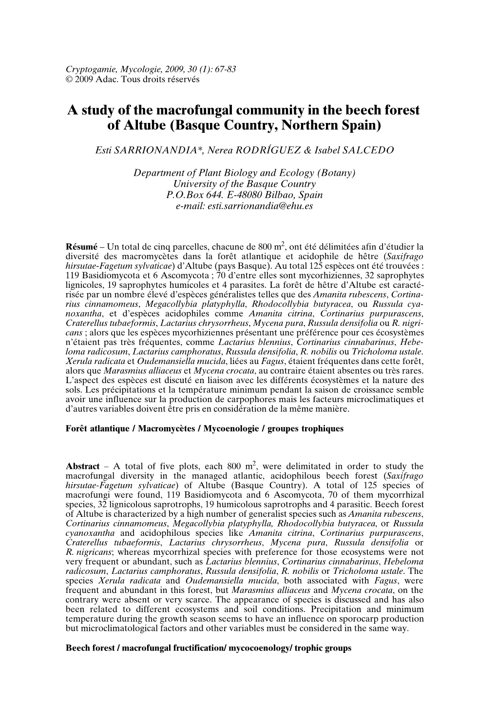 A Study of the Macrofungal Community in the Beech Forest of Altube (Basque Country,Northern Spain)