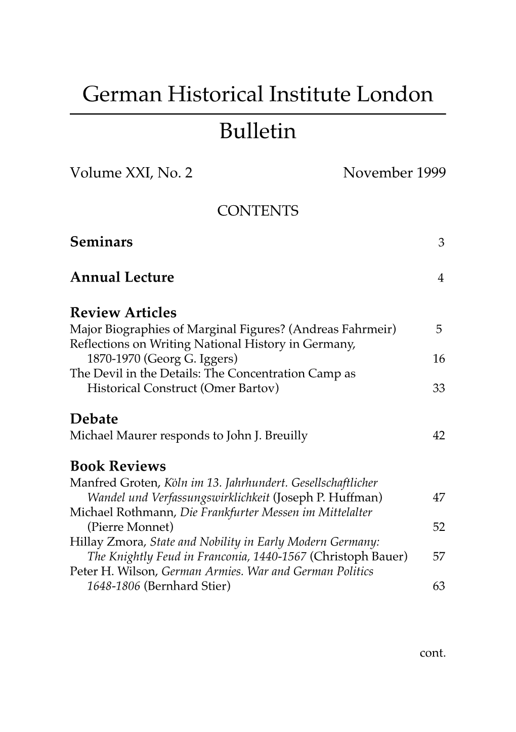 German Historical Institute London Bulletin Vol 21 (1999), No. 2