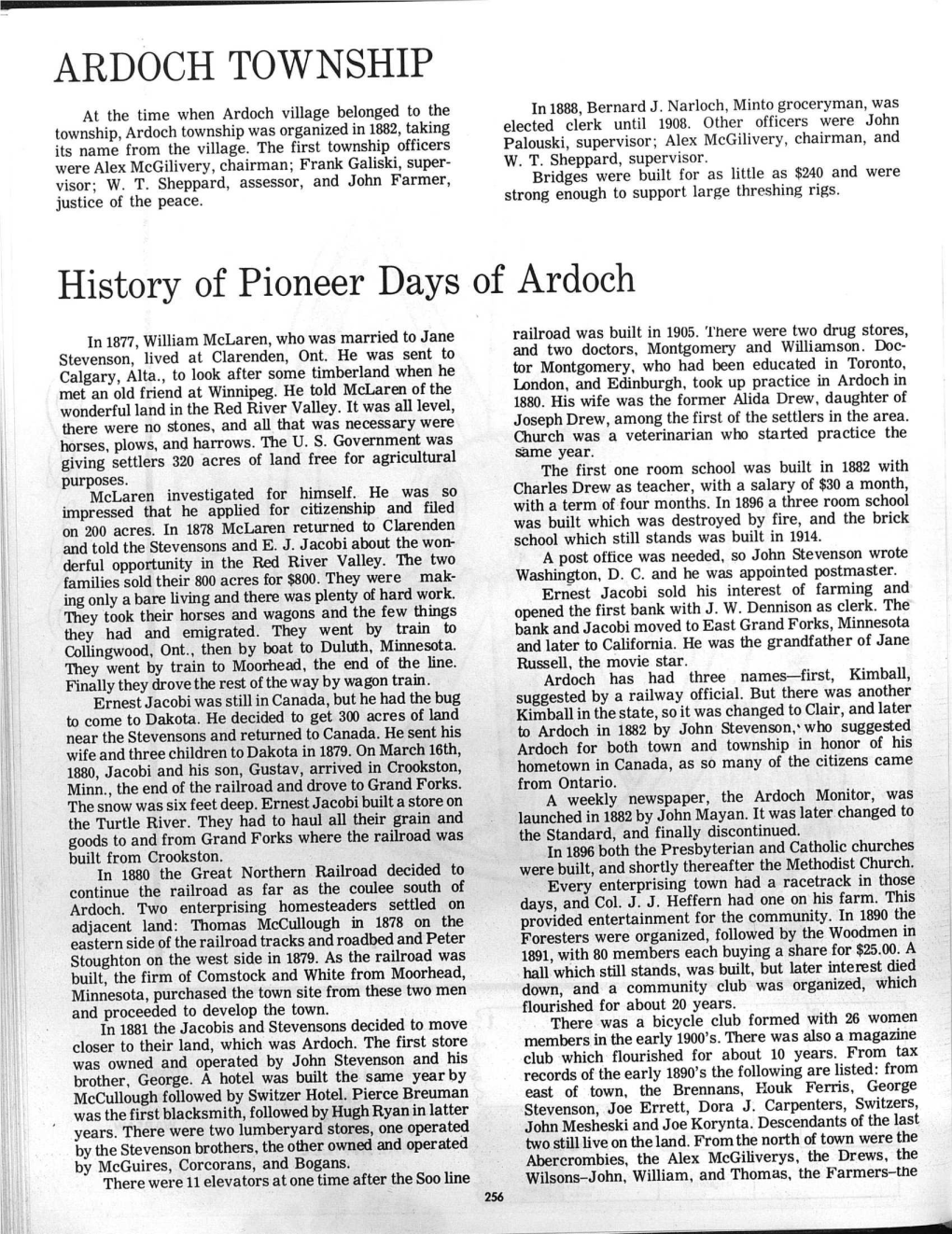 ARDOCH TOWNSHIP History of Pioneer Days of Ardoch