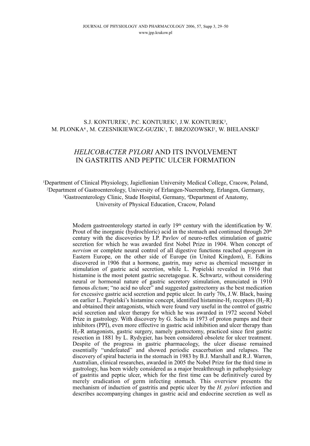 Helicobacter Pylori and Its Involvement in Gastritis And