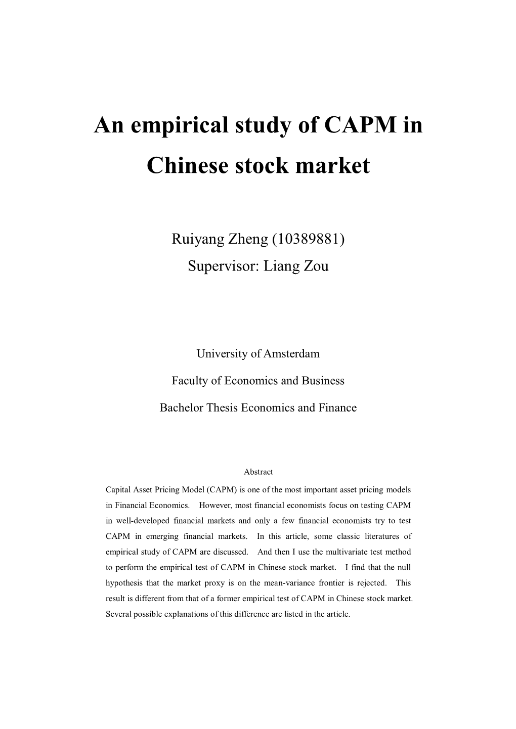An Empirical Study of CAPM in Chinese Stock Market