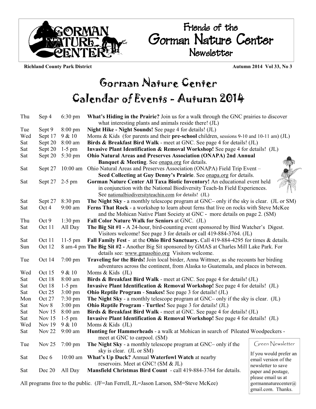 GNC Autumn 2014 Newsletter