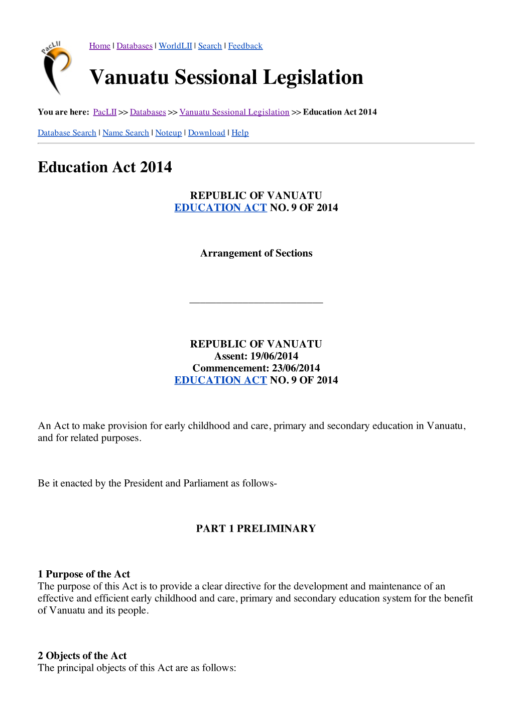 Vanuatu Sessional Legislation