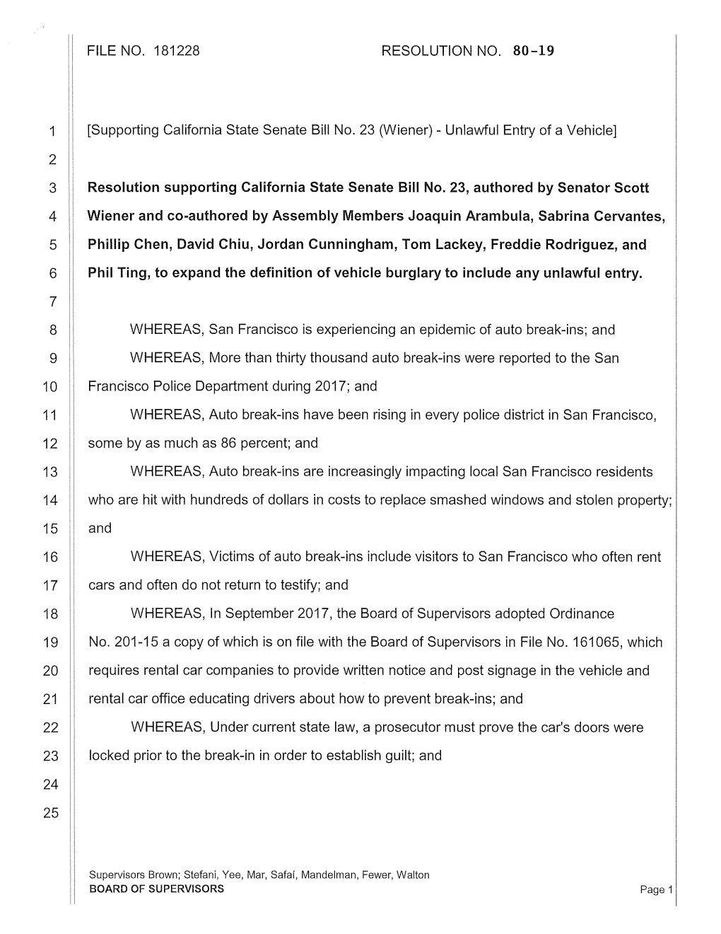 Resolution Supporting California State Senate Bill No. 23, Authored by Senator Scott