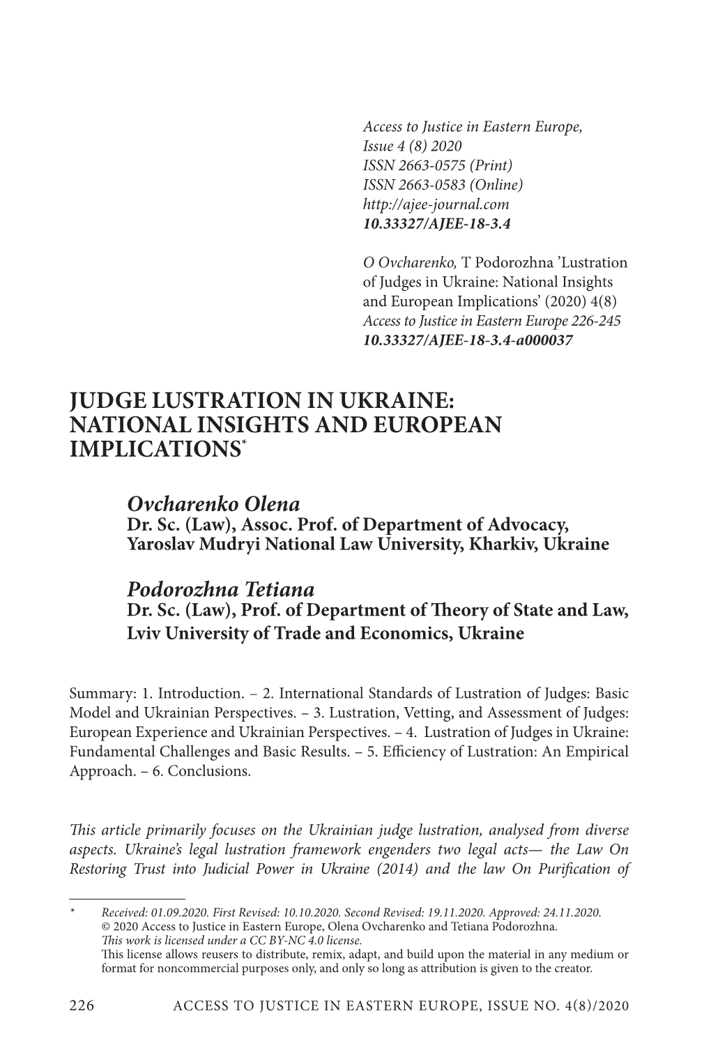 Judge Lustration in Ukraine: National Insights and European Implications*