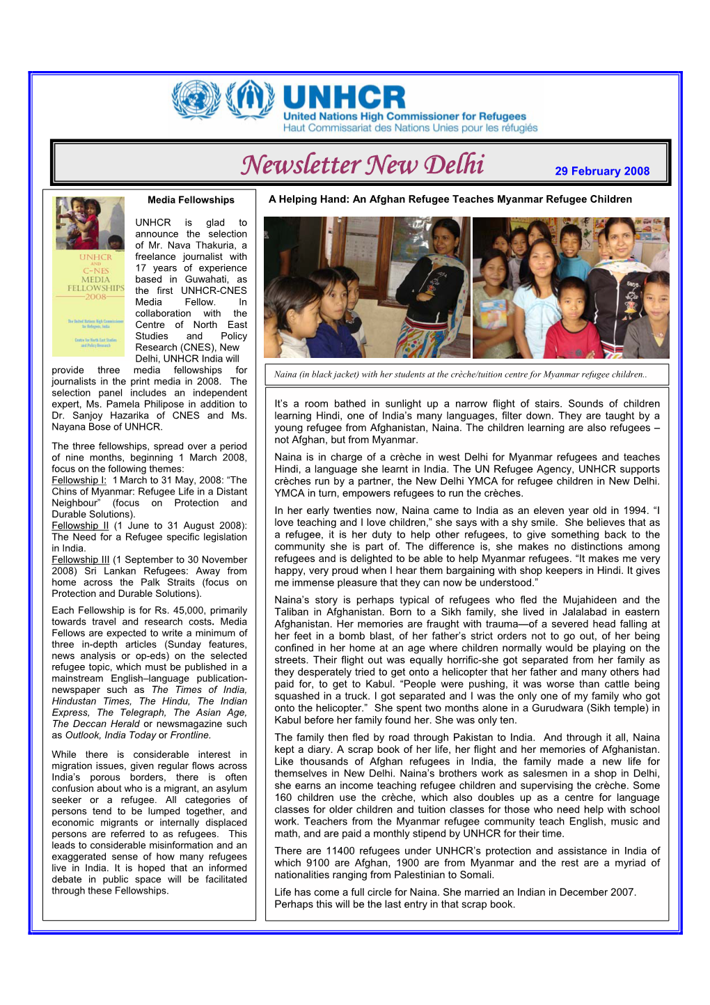 Newsletter New Delhi 29 February 2008