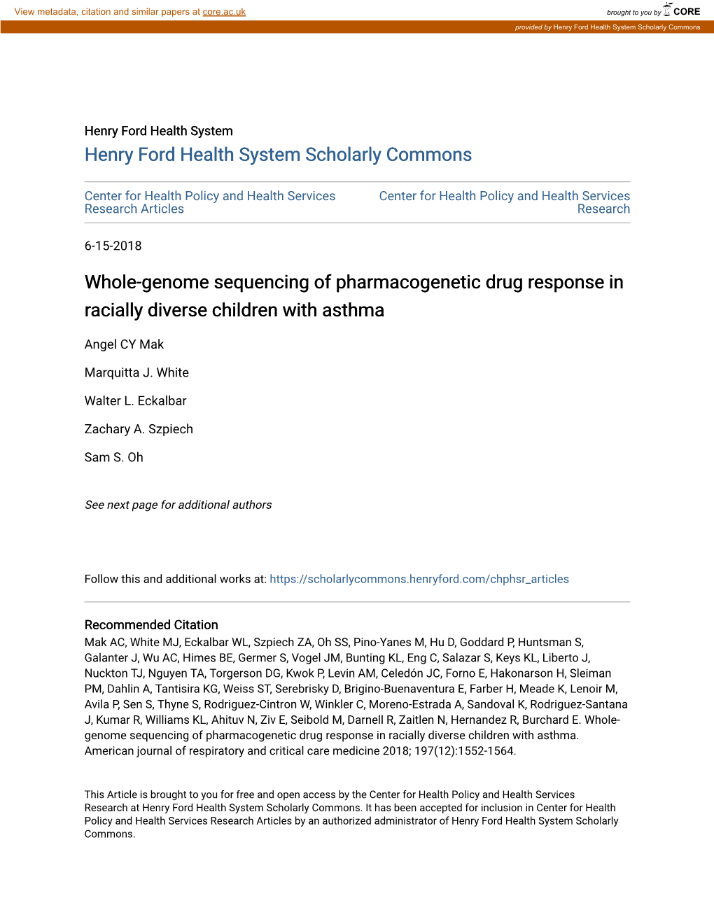 Whole-Genome Sequencing of Pharmacogenetic Drug Response in Racially Diverse Children with Asthma