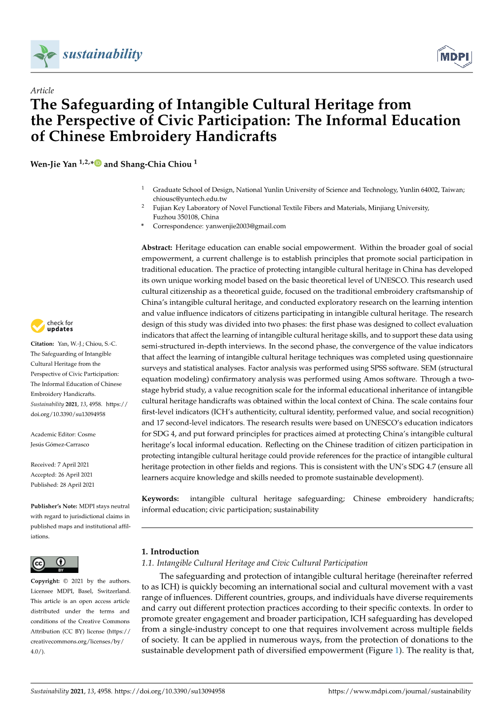 The Safeguarding of Intangible Cultural Heritage from the Perspective of Civic Participation: the Informal Education of Chinese Embroidery Handicrafts