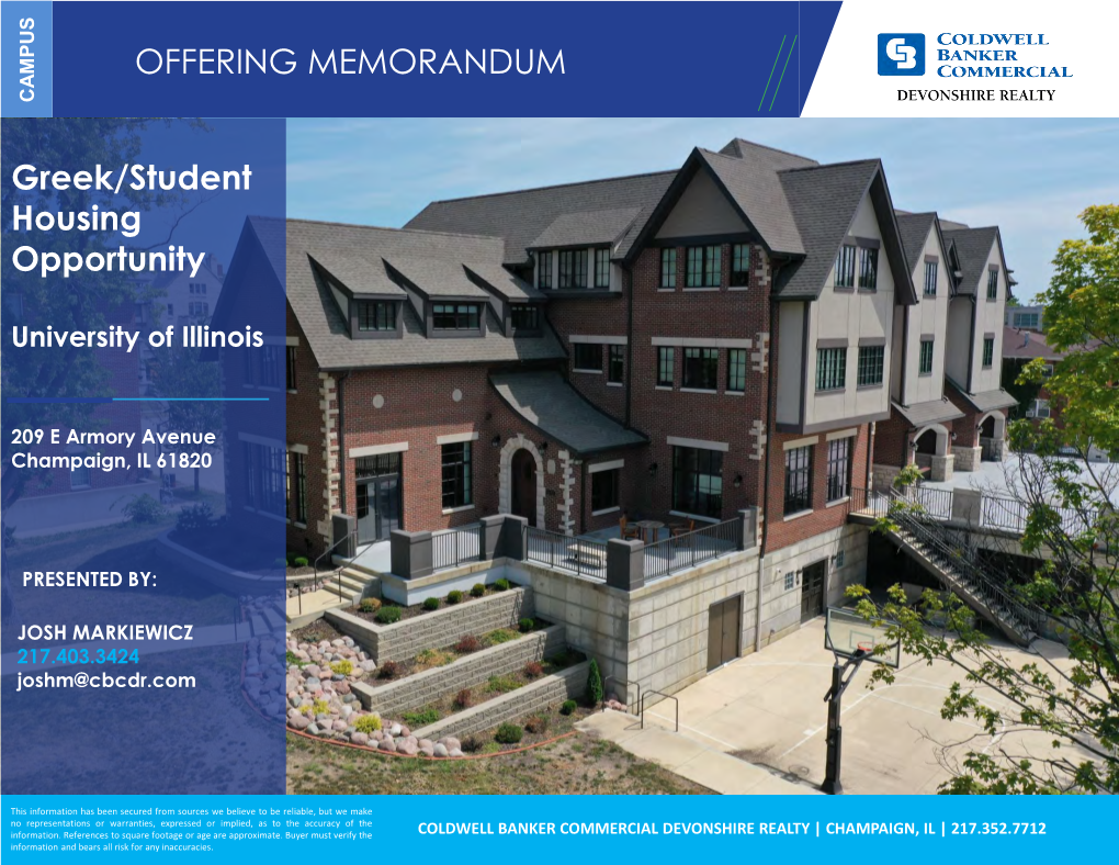 OFFERING MEMORANDUM Greek/Student Housing Opportunity